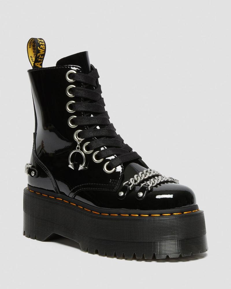 Women\'s Dr Martens Jadon Max Chain Patent Leather Platform Boots Black | AU 240UZG